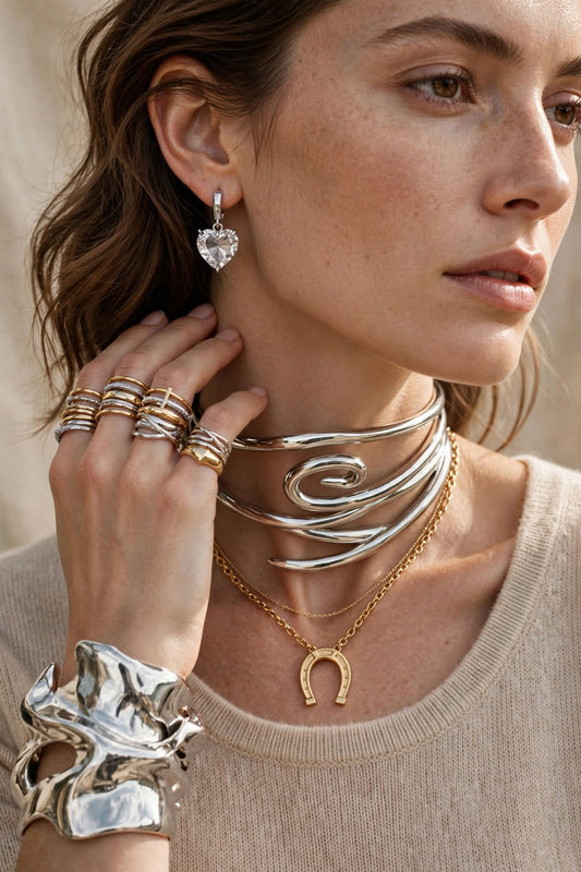 Τάσεις κοσμημάτων 2026-2027 chunky silver spiral choker horseshoe charm mixed metals